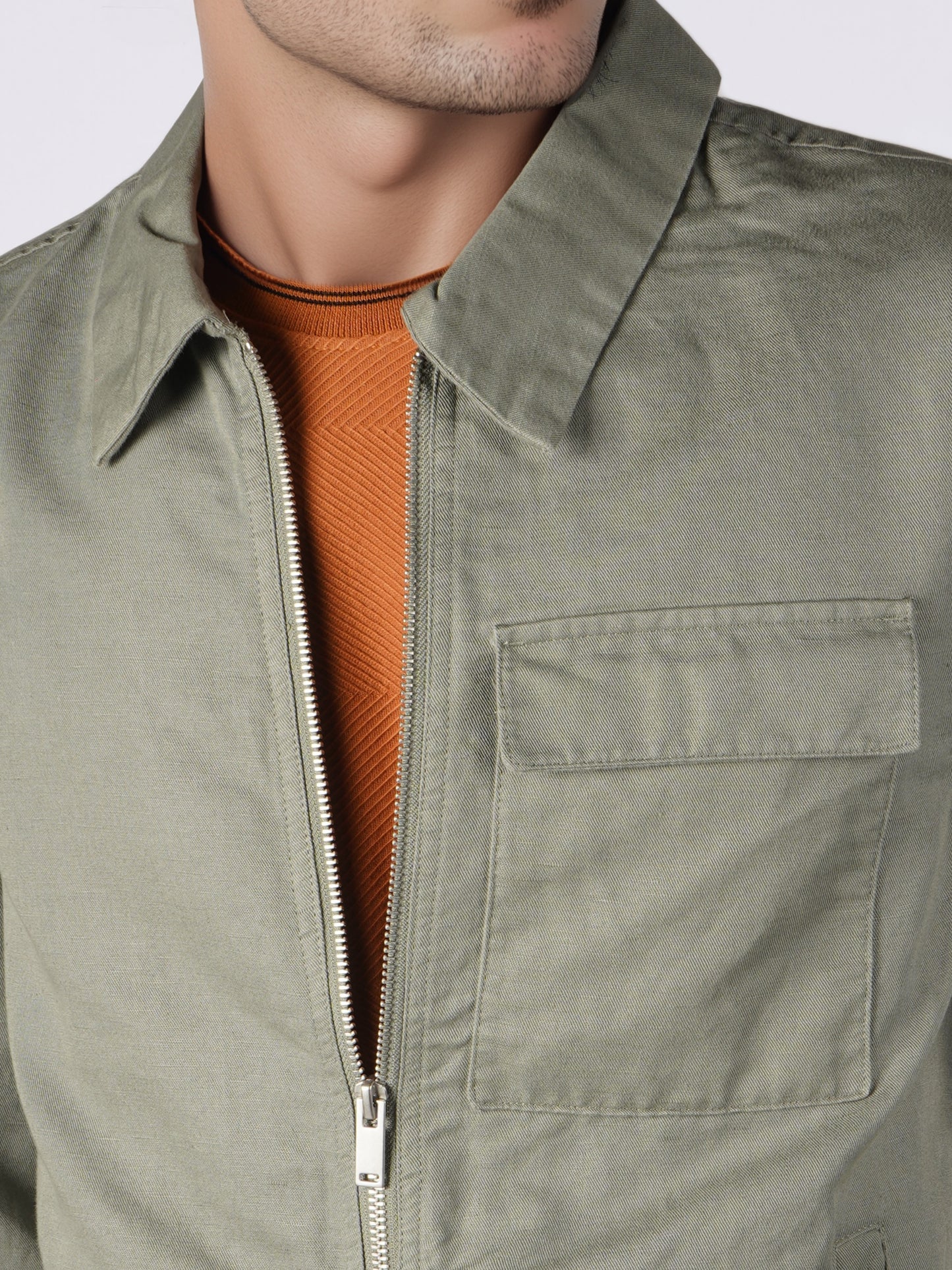 Celio* Men Olive Solid Regular Fit Linen Jackets