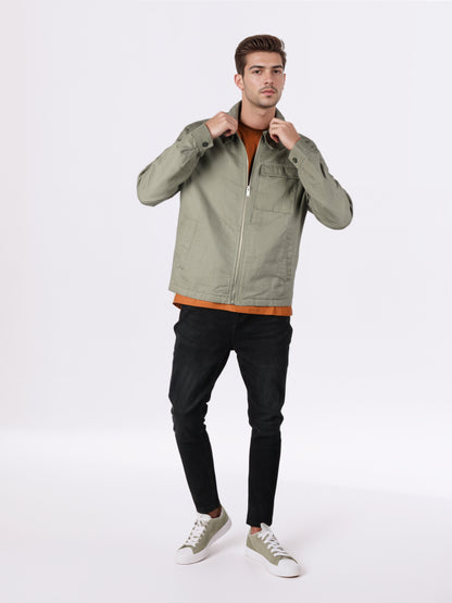 Celio* Men Olive Solid Regular Fit Linen Jackets
