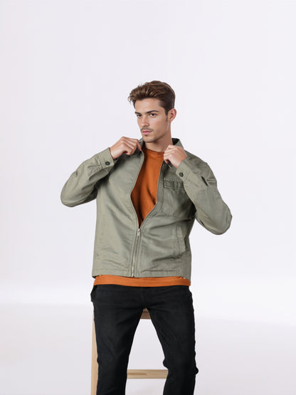 Celio* Men Olive Solid Regular Fit Linen Jackets