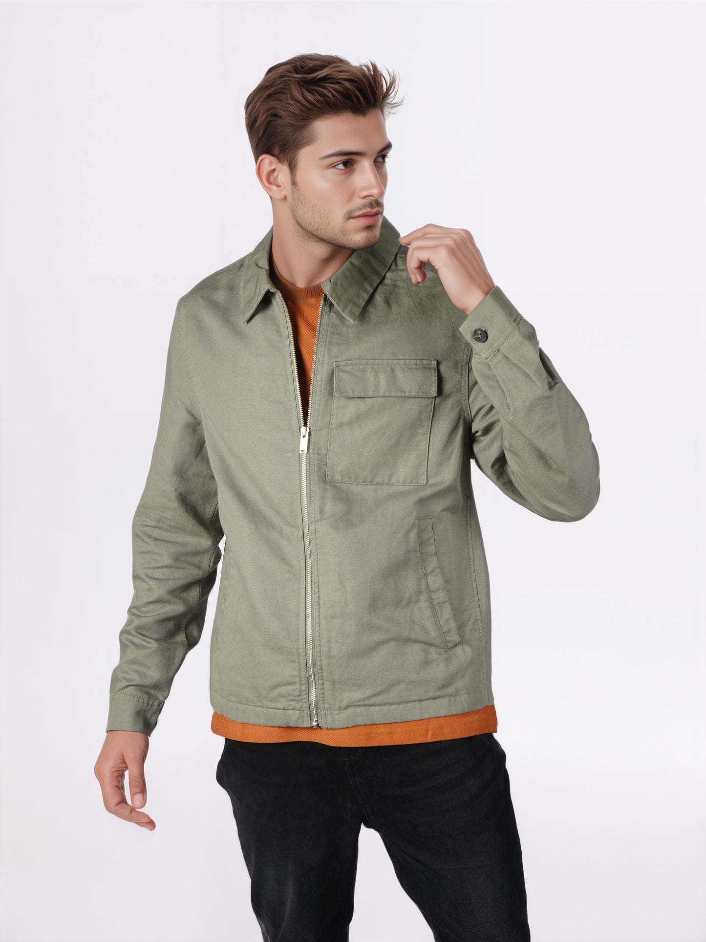 Celio* Men Olive Solid Regular Fit Linen Jackets