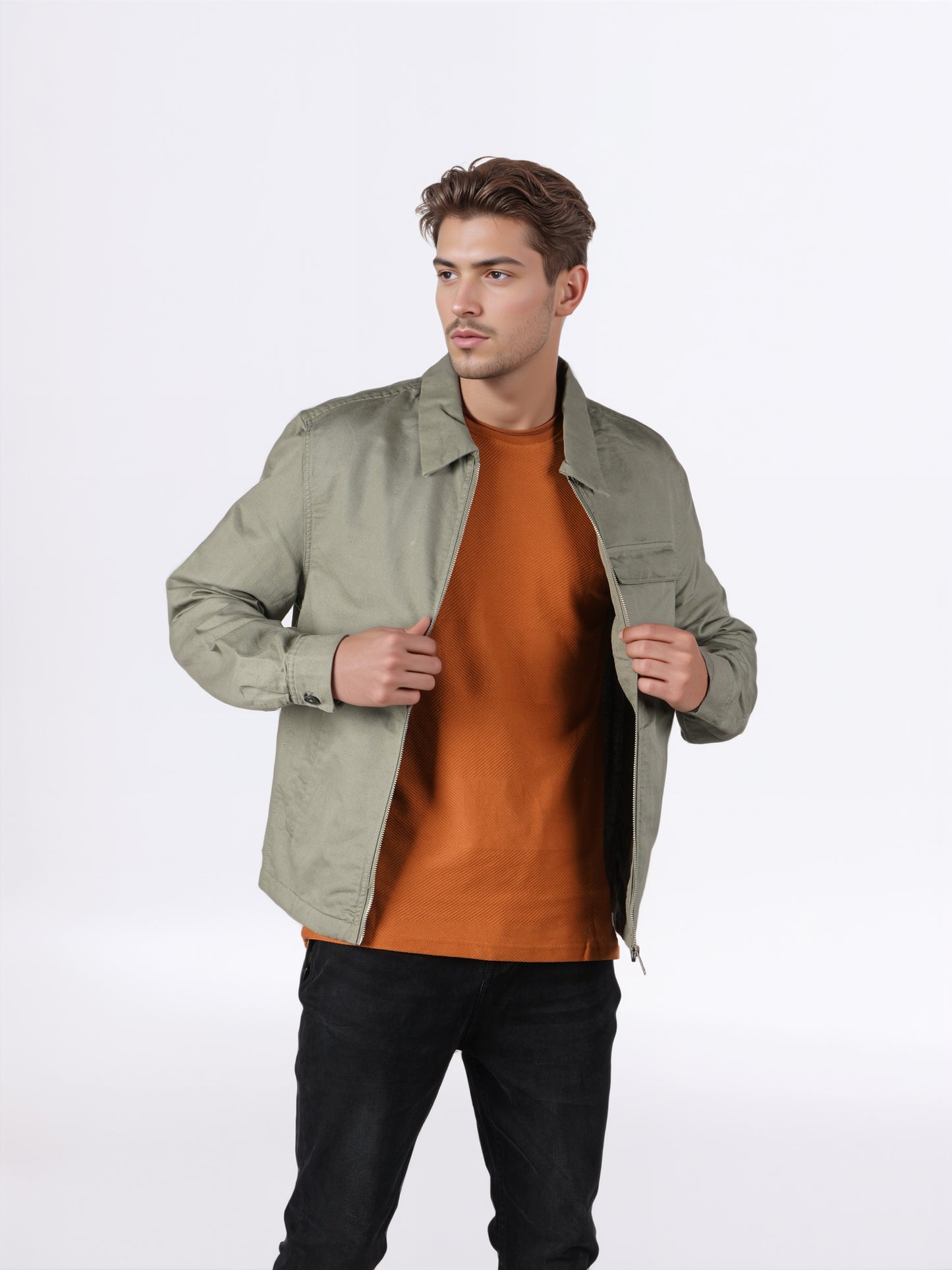 Celio* Men Olive Solid Regular Fit Linen Jackets