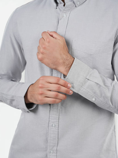 Celio* Solid Regular Fit Cotton Grey Shirts