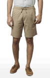 Celio* Cotton-Linen-Blend Regular Fit Khaki Shorts