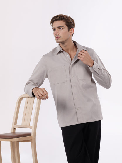 Celio* Men Beige Solid Overshirt Polyester Shirts