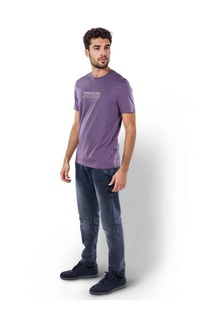 Celio* Solid Straight Fit Cotton Purple T-Shirt