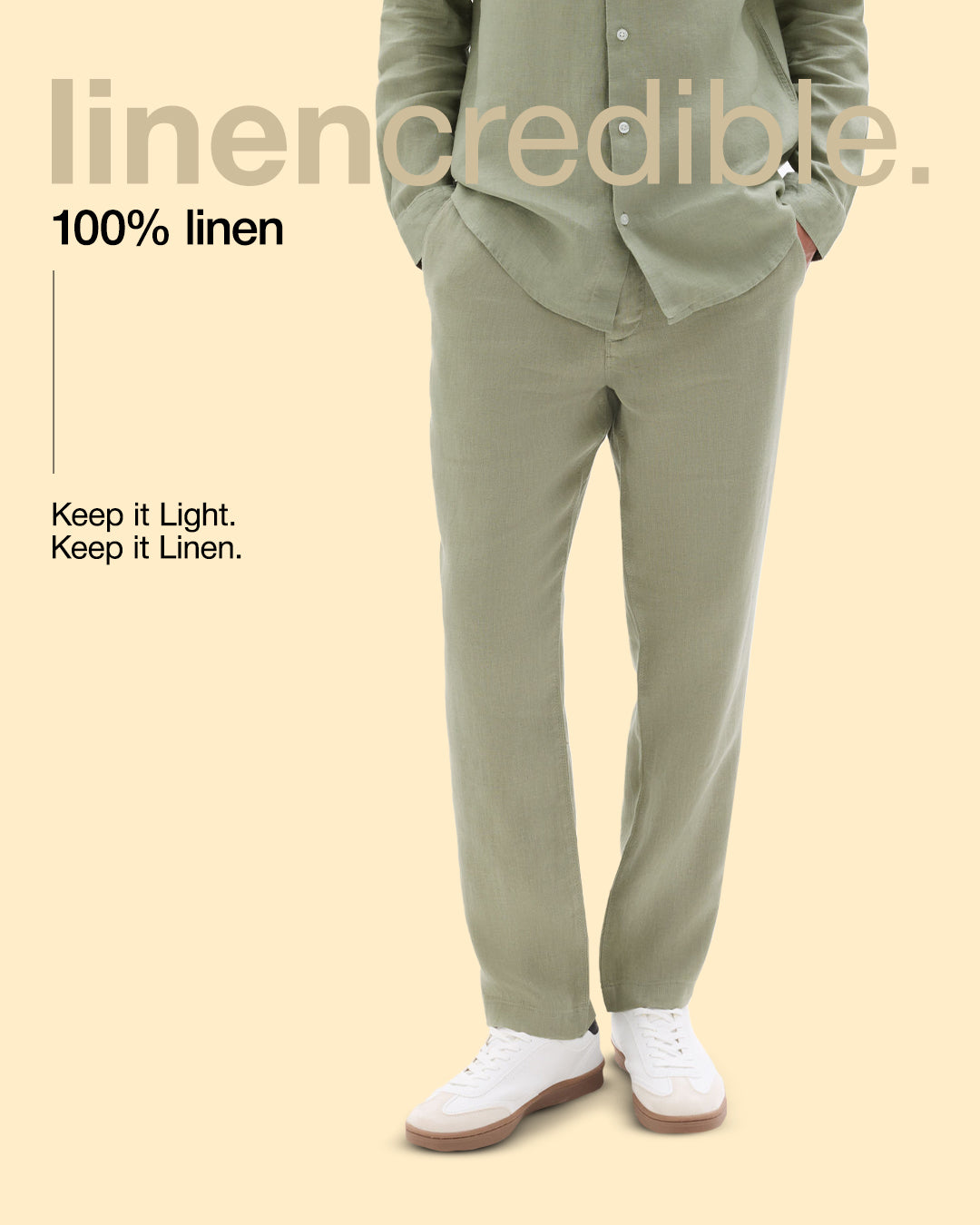 Celio Mens Green Solid Straight Fit Linen Casual Trouser