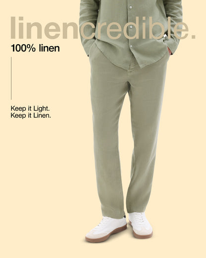 Celio Mens Green Solid Straight Fit Linen Casual Trouser