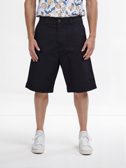 Celio* Cotton Regular Fit Black Bermuda