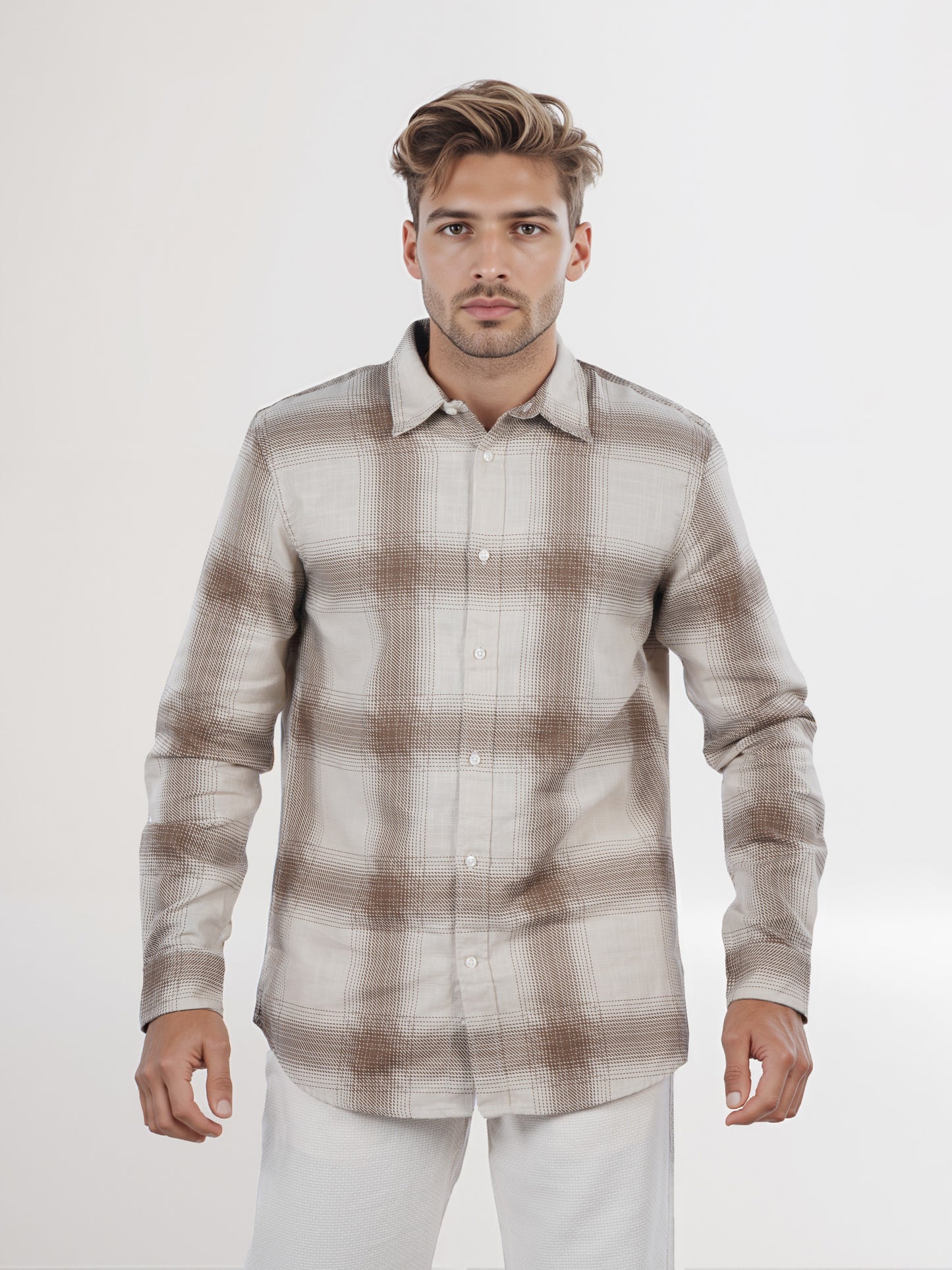 Celio* Men Brown Checked Regular Fit Cotton Shirt