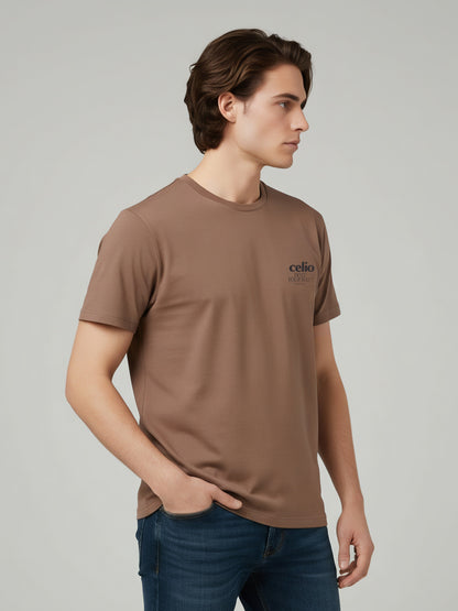 Celio* Men Brown Printed Regular Fit Cotton T-Shirts