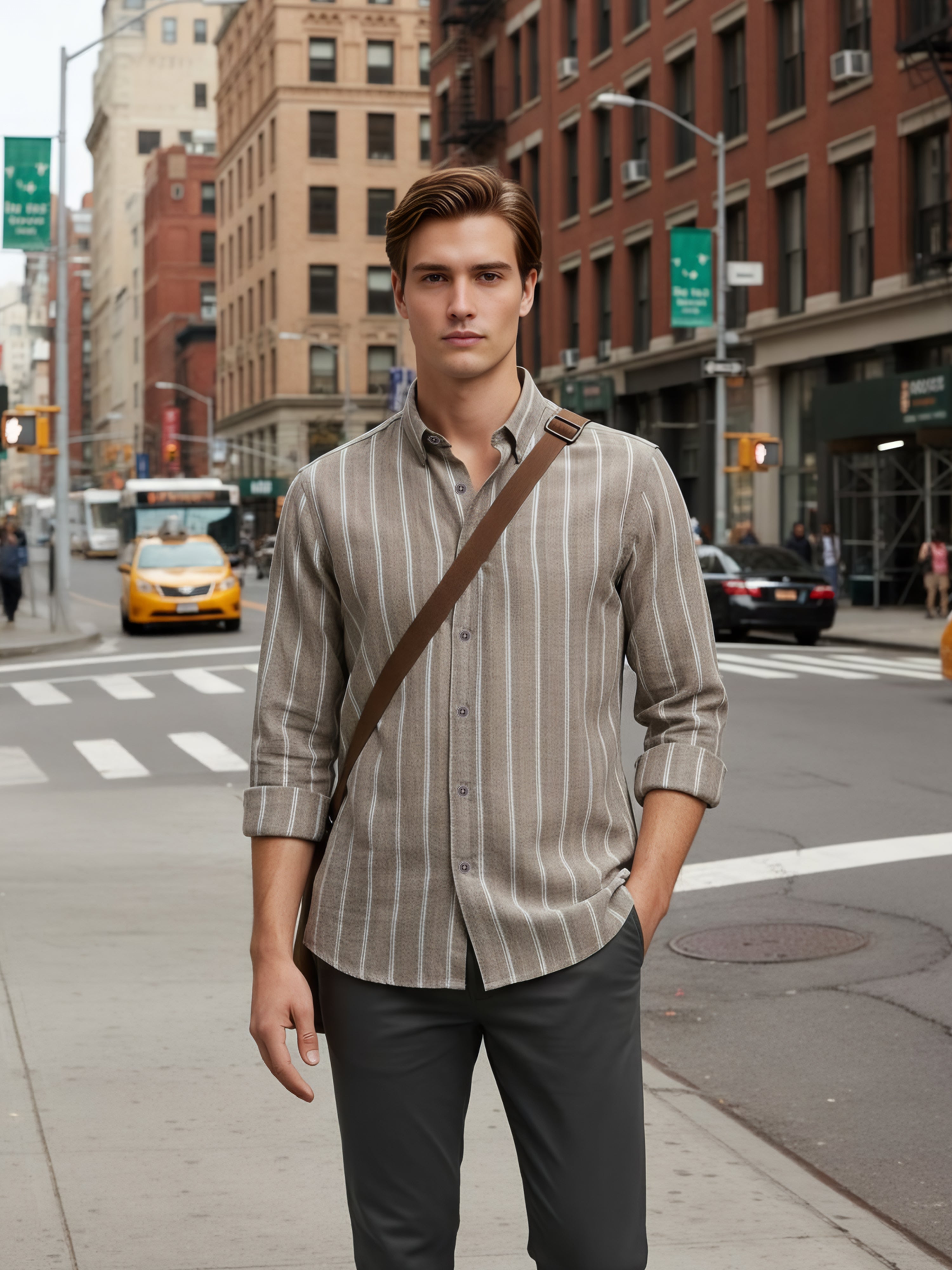 Celio Men Beige Striped Regular Fit Cotton Shirts