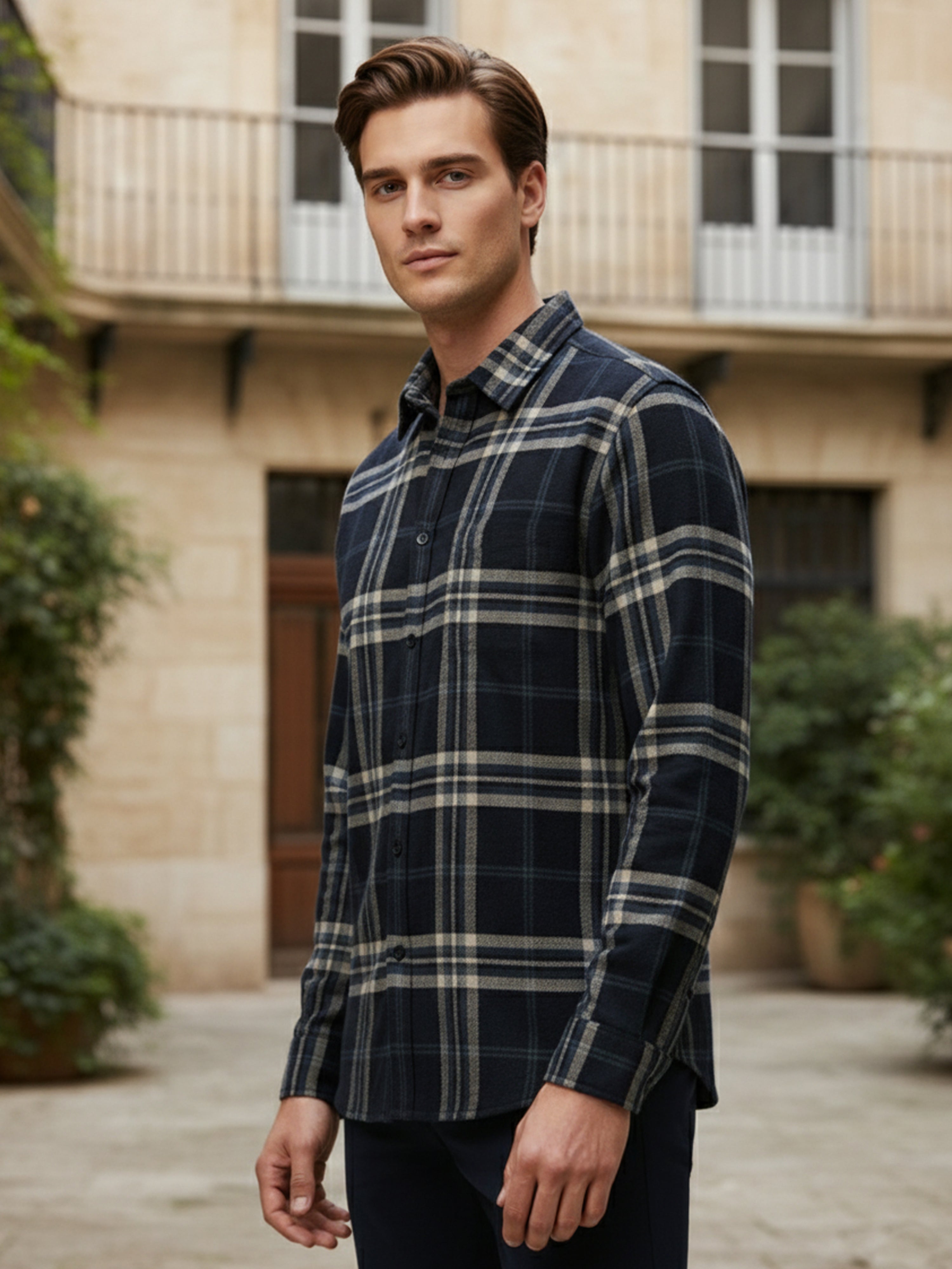 Celio* Men Purple Checked Regular Fit Polyester Shirts