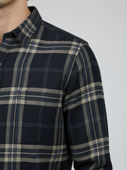 Celio* Men Purple Checked Regular Fit Polyester Shirts