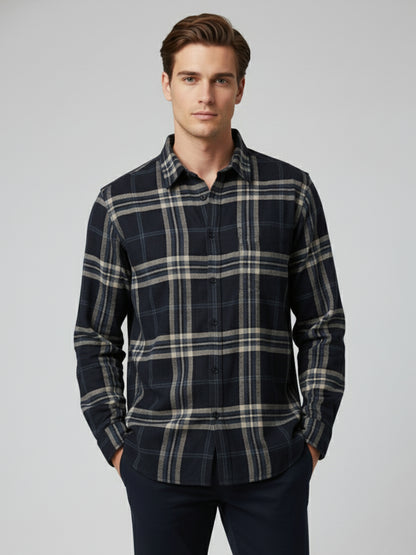 Celio* Men Purple Checked Regular Fit Polyester Shirts