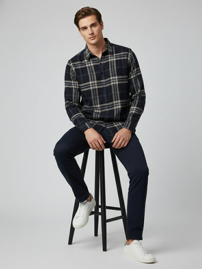 Celio* Men Purple Checked Regular Fit Polyester Shirts