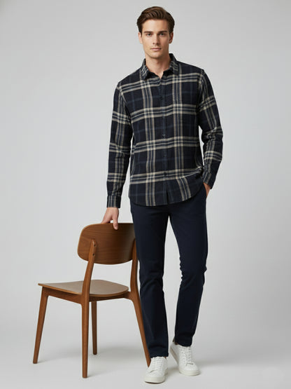 Celio* Men Purple Checked Regular Fit Polyester Shirts