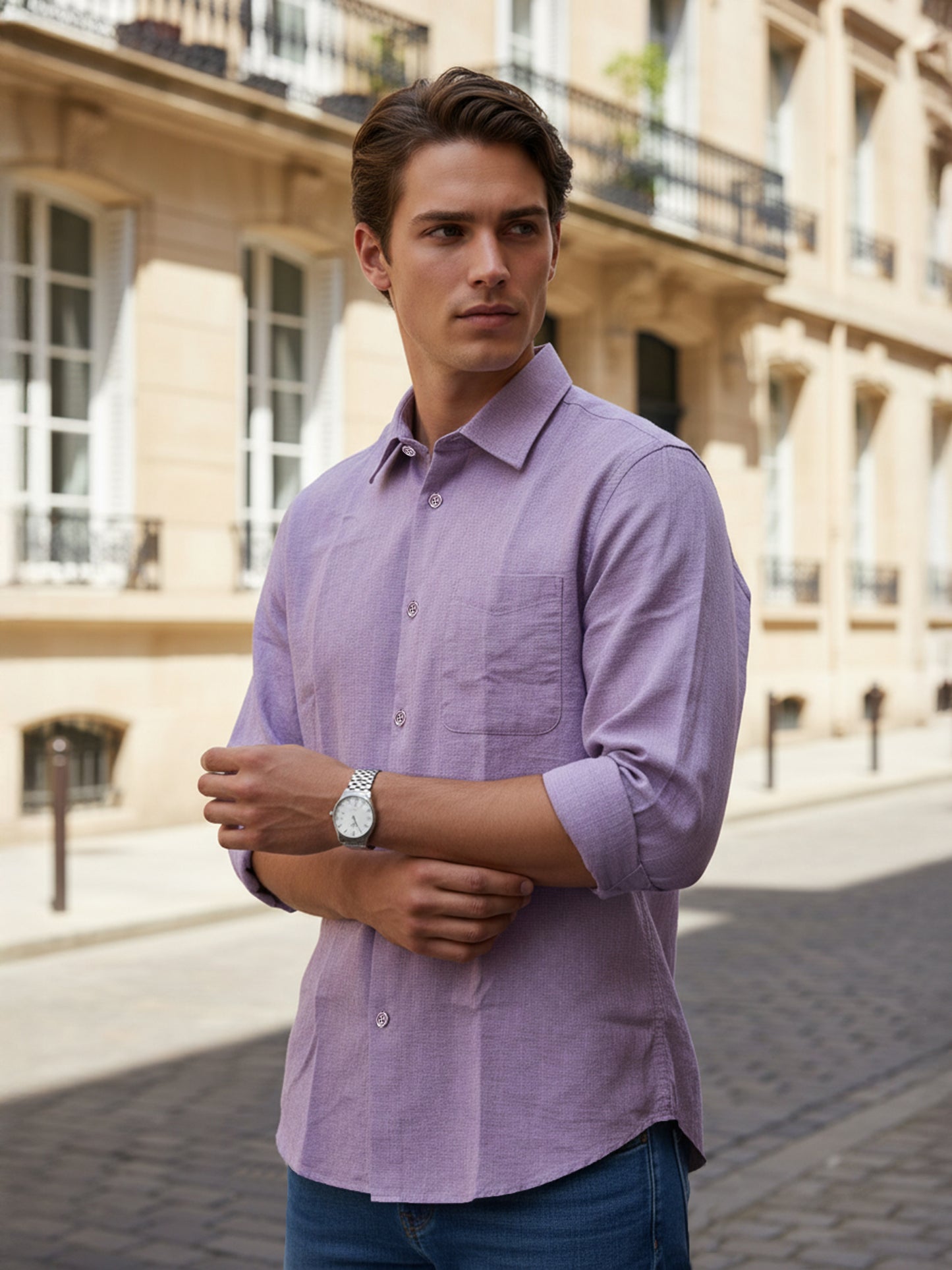 Celio* Men Mauve Solid Regular Fit Cotton Shirts
