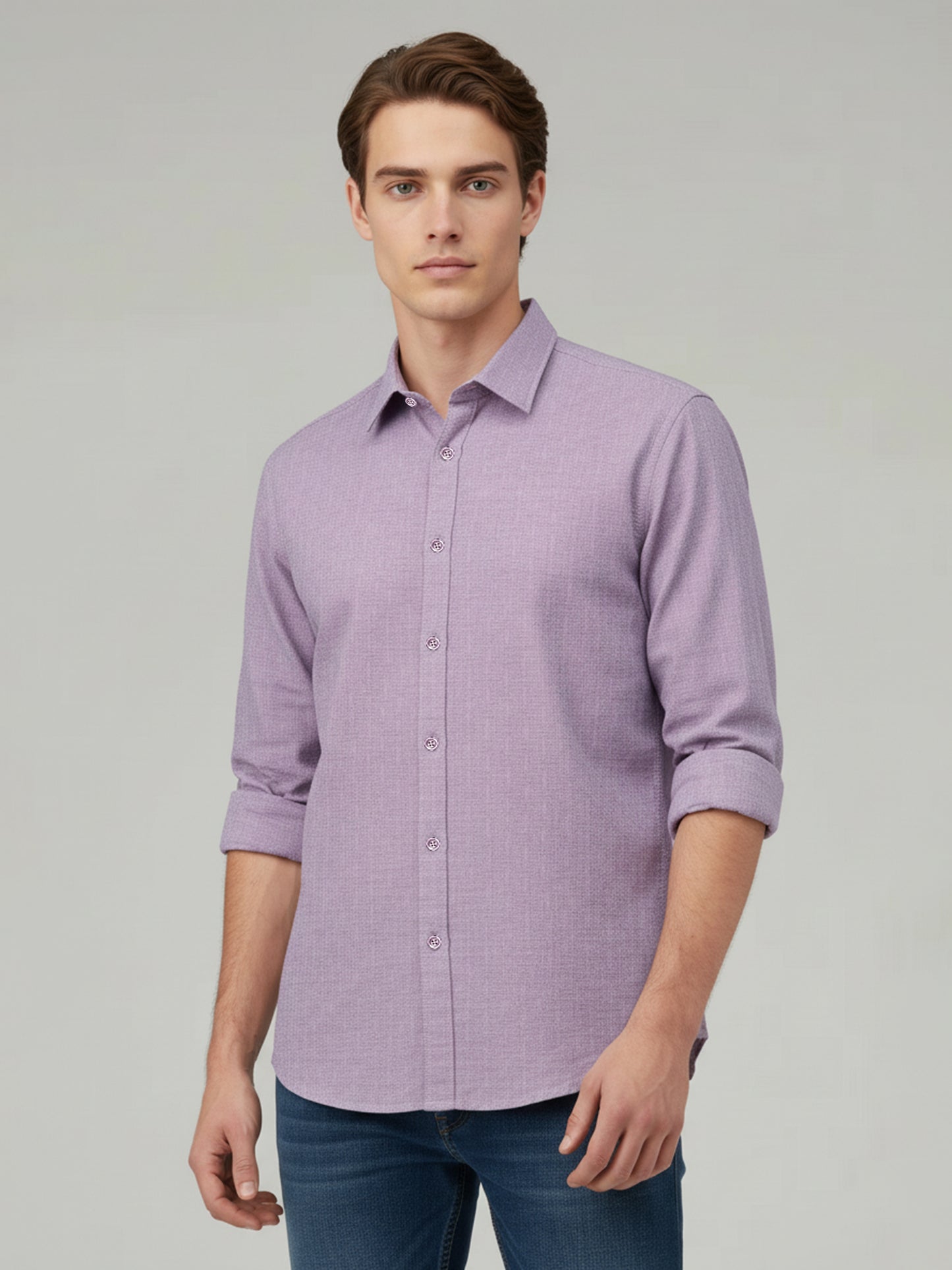 Celio* Men Mauve Solid Regular Fit Cotton Shirts