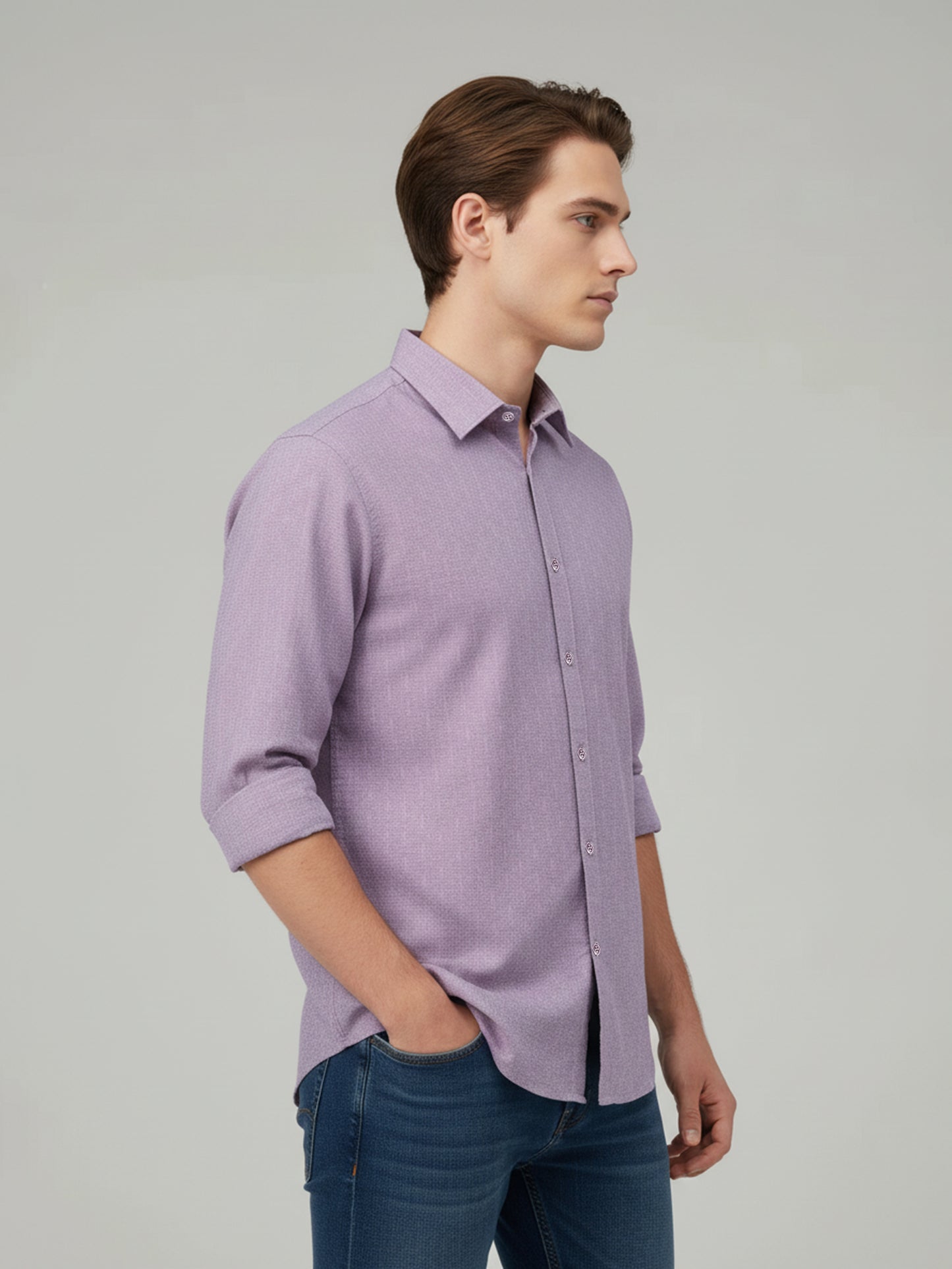 Celio* Men Mauve Solid Regular Fit Cotton Shirts