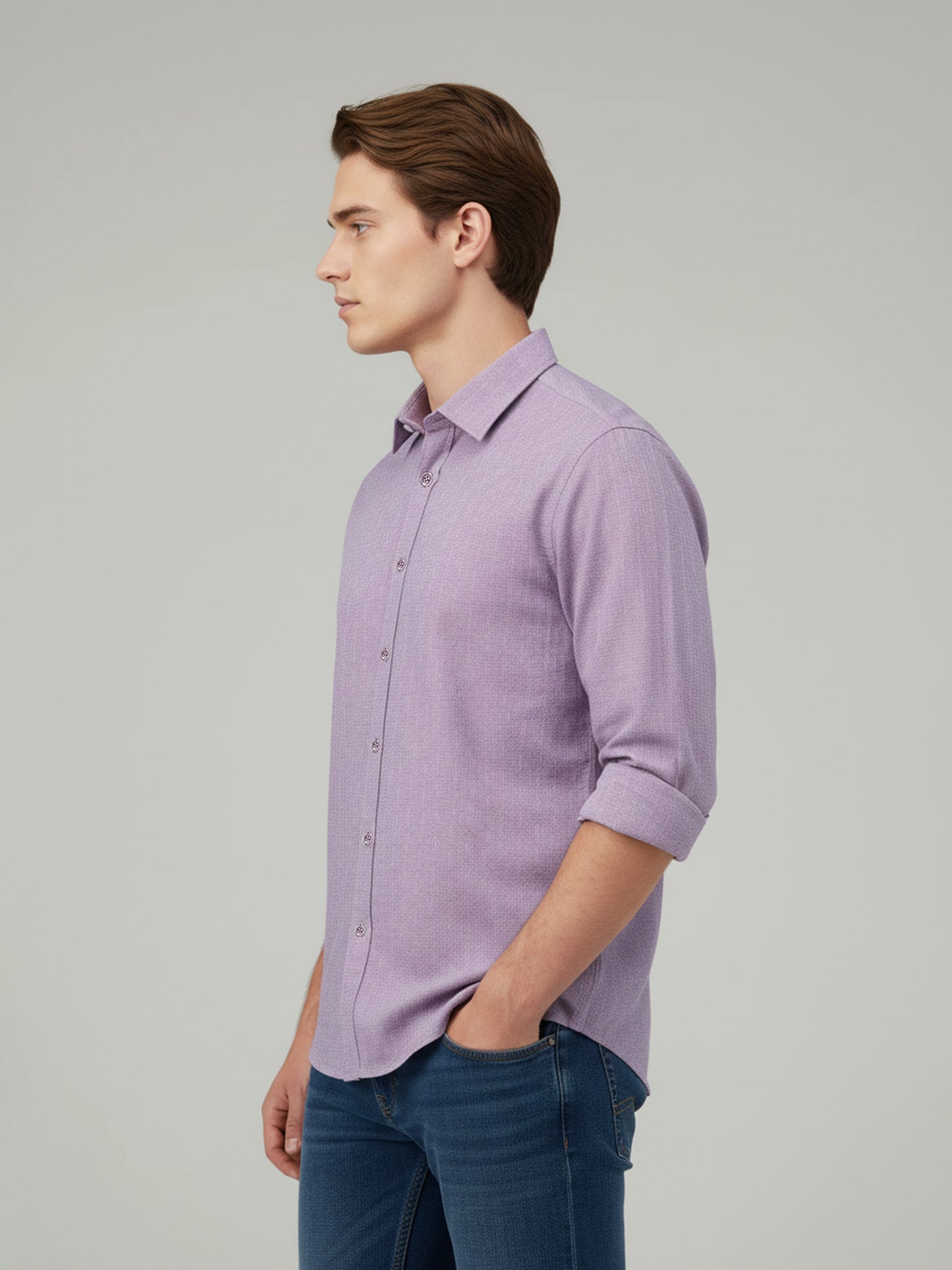 Celio* Men Mauve Solid Regular Fit Cotton Shirts