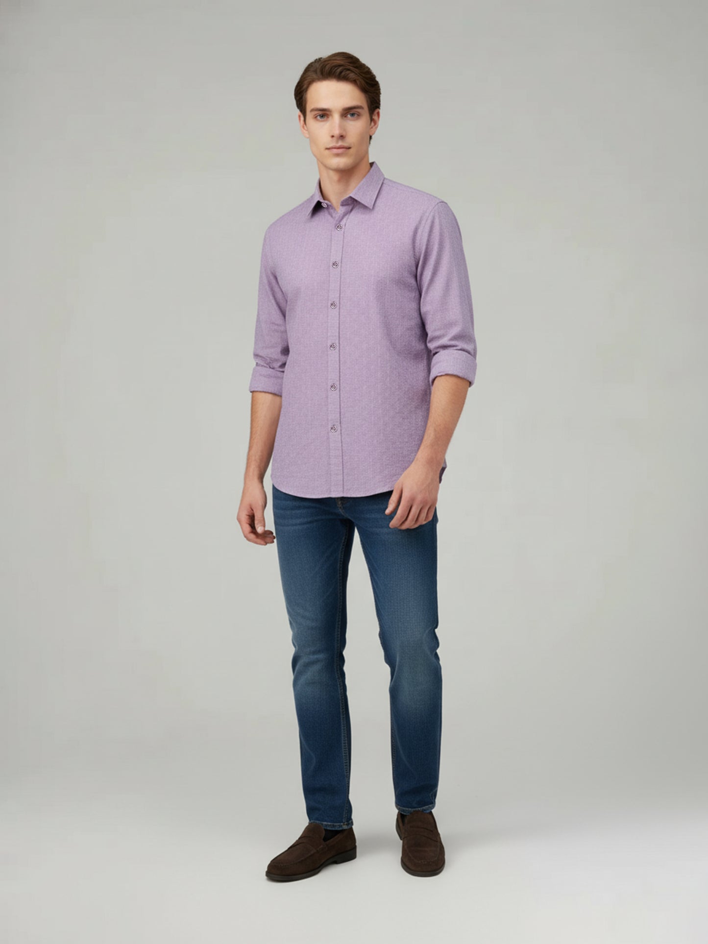Celio* Men Mauve Solid Regular Fit Cotton Shirts