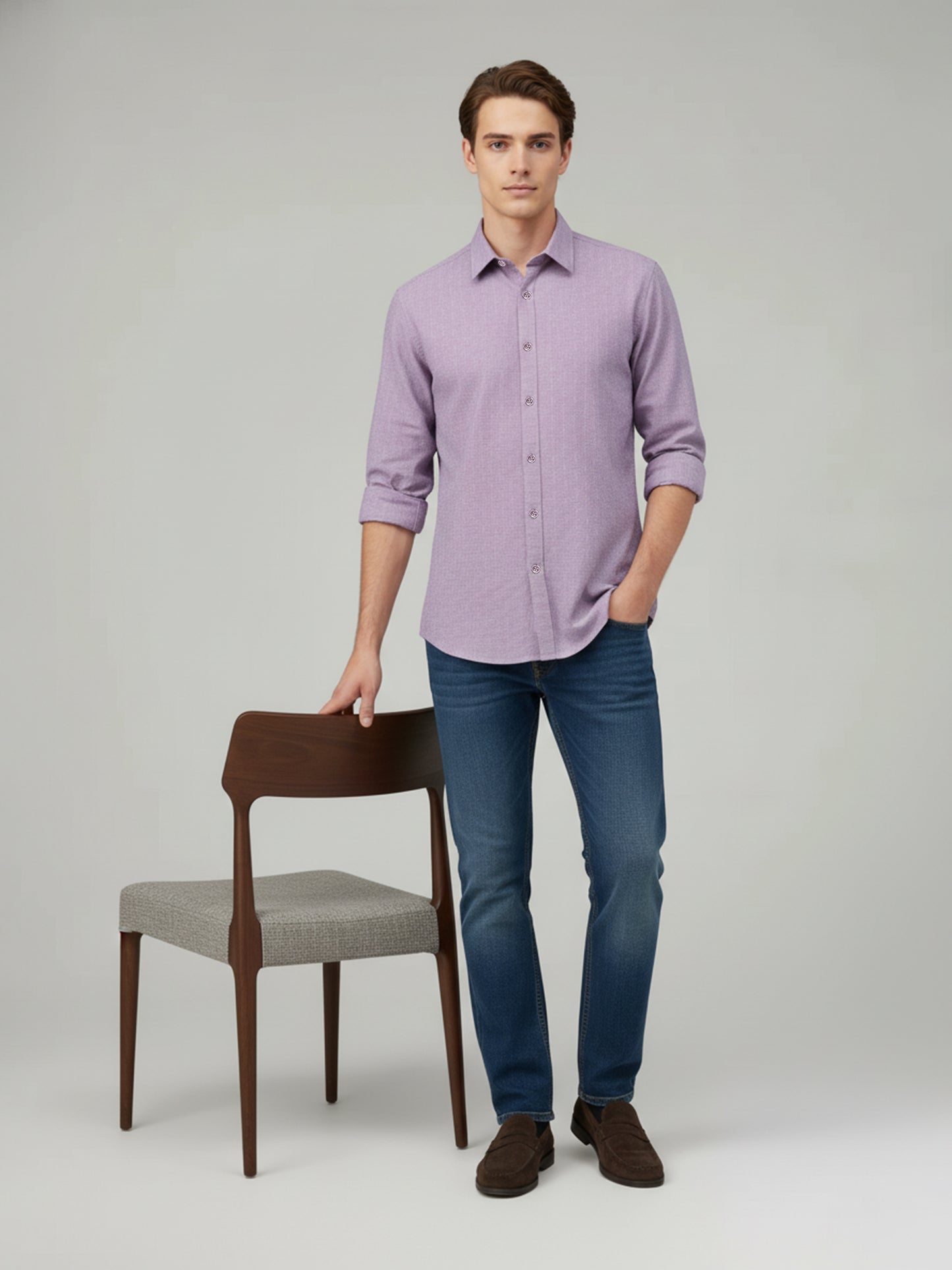 Celio* Men Mauve Solid Regular Fit Cotton Shirts