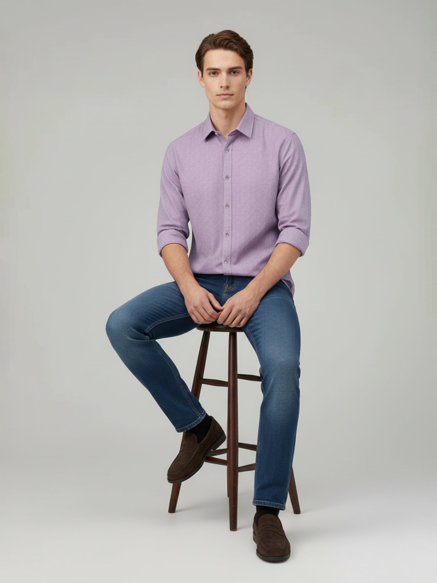 Celio* Men Mauve Solid Regular Fit Cotton Shirts