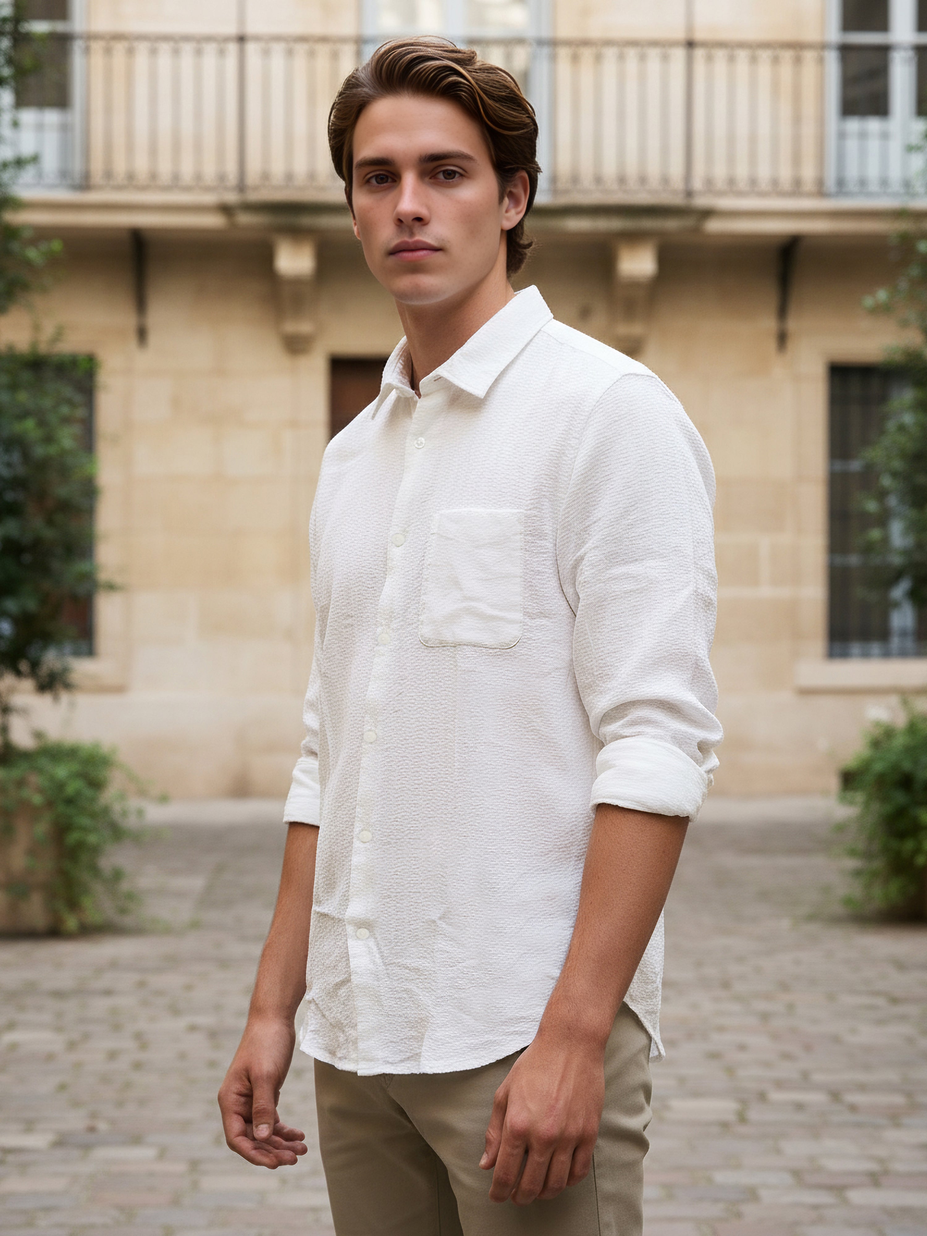 Celio Men White Solid Regular Fit Cotton Shirts