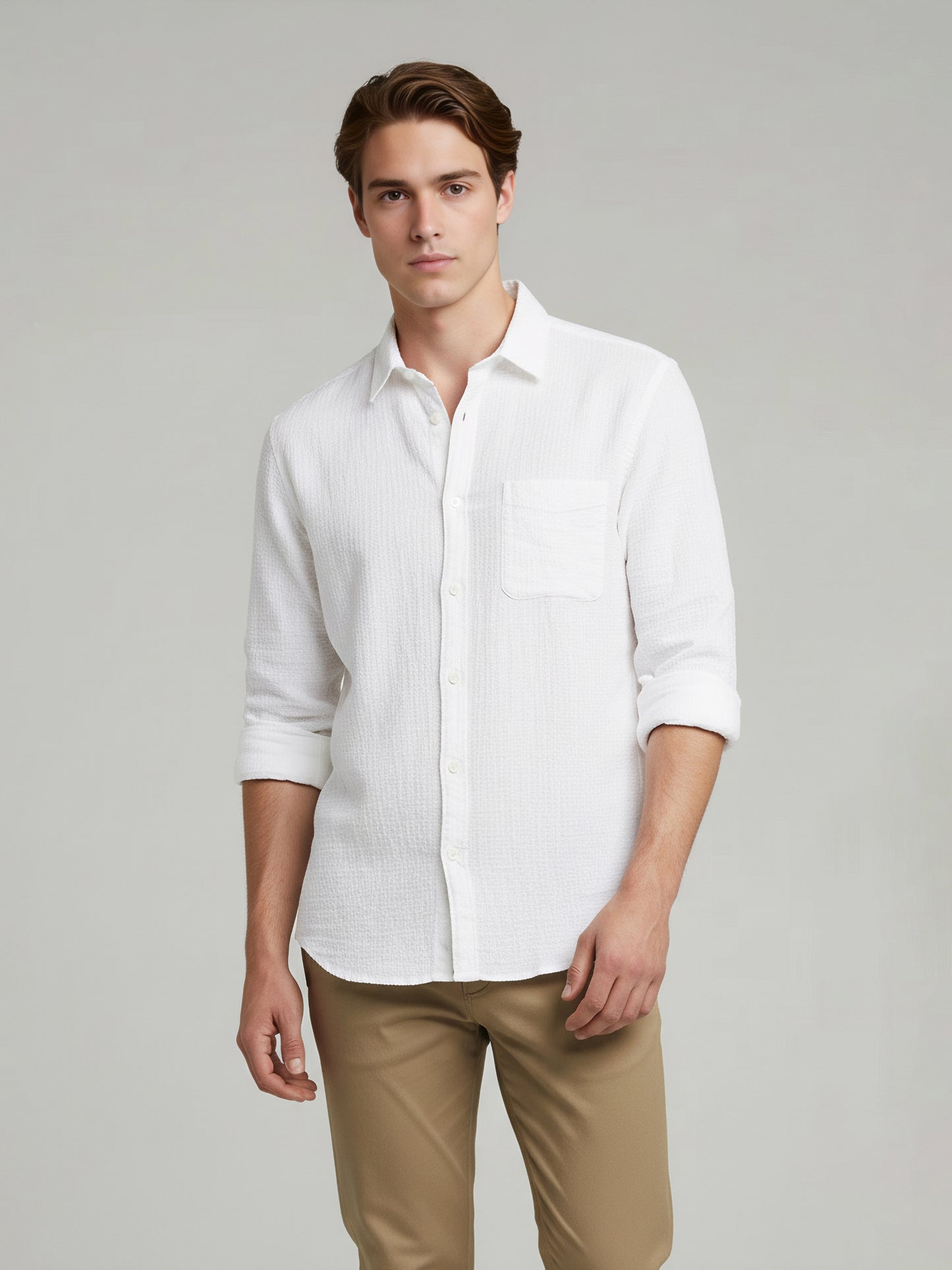 Celio* Men White Solid Regular Fit Cotton Shirts