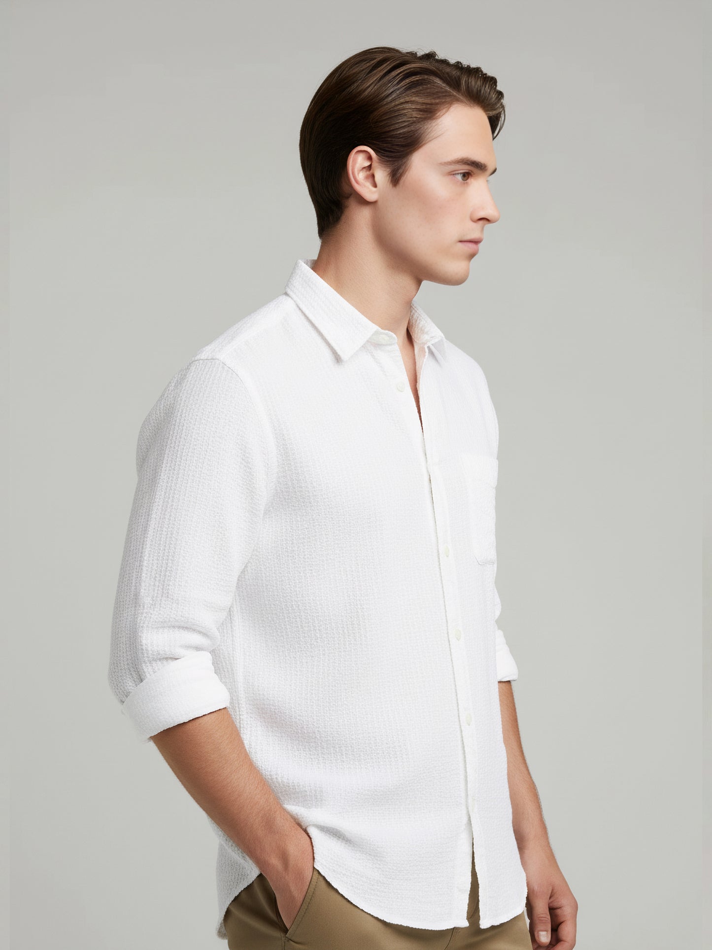 Celio* Men White Solid Regular Fit Cotton Shirts