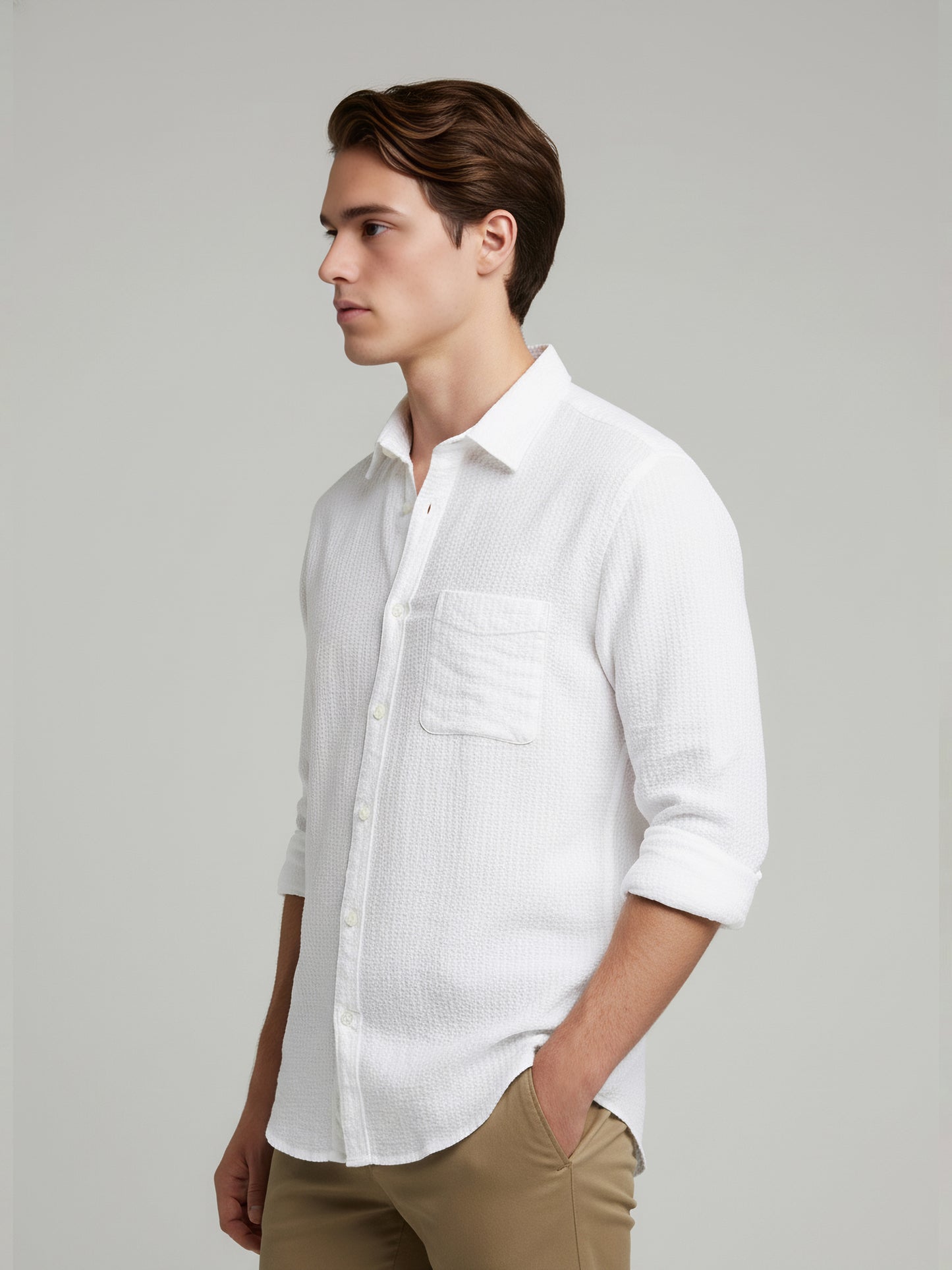 Celio* Men White Solid Regular Fit Cotton Shirts
