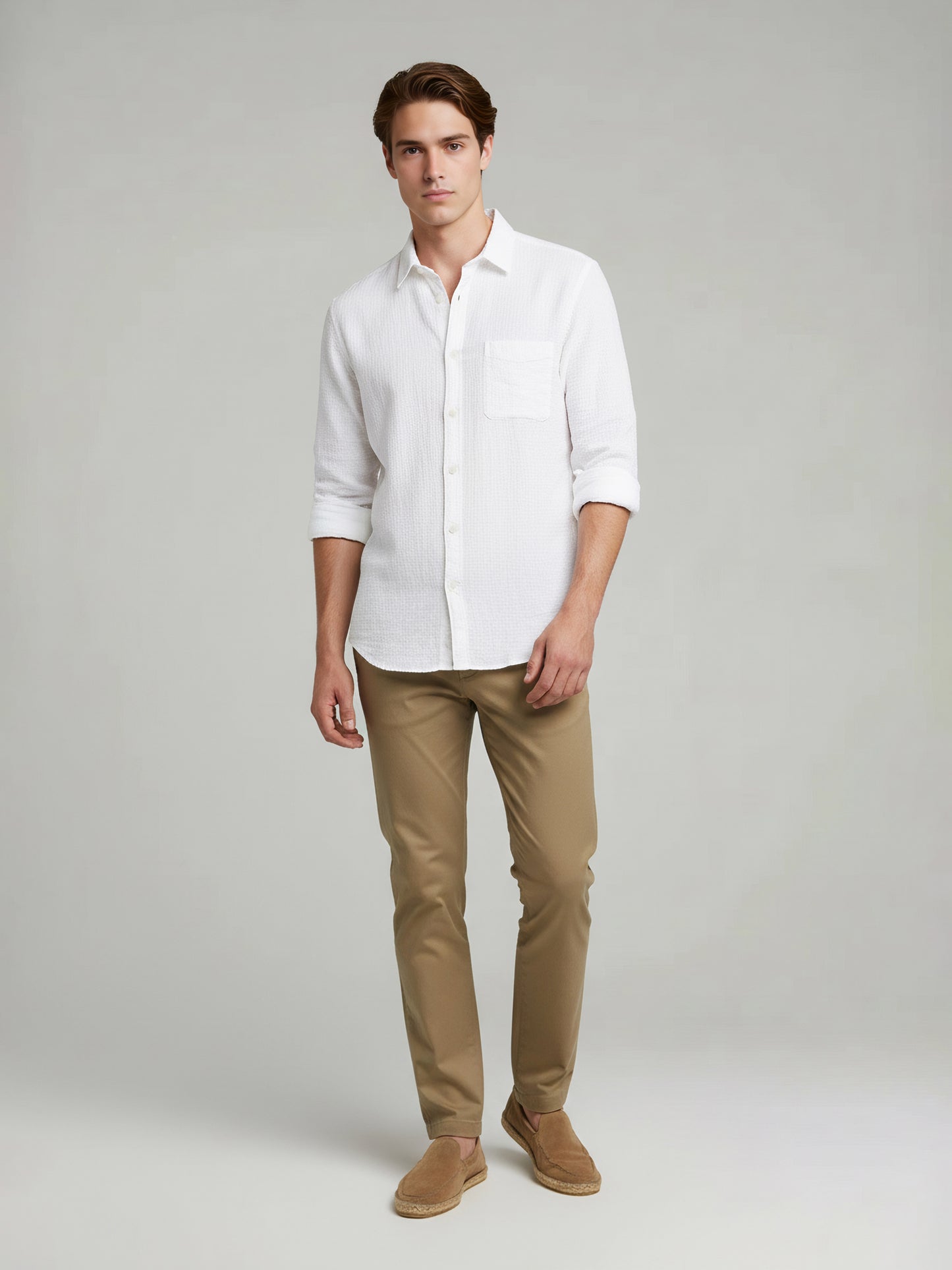 Celio* Men White Solid Regular Fit Cotton Shirts