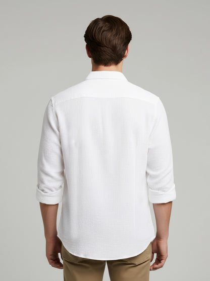 Celio* Men White Solid Regular Fit Cotton Shirts