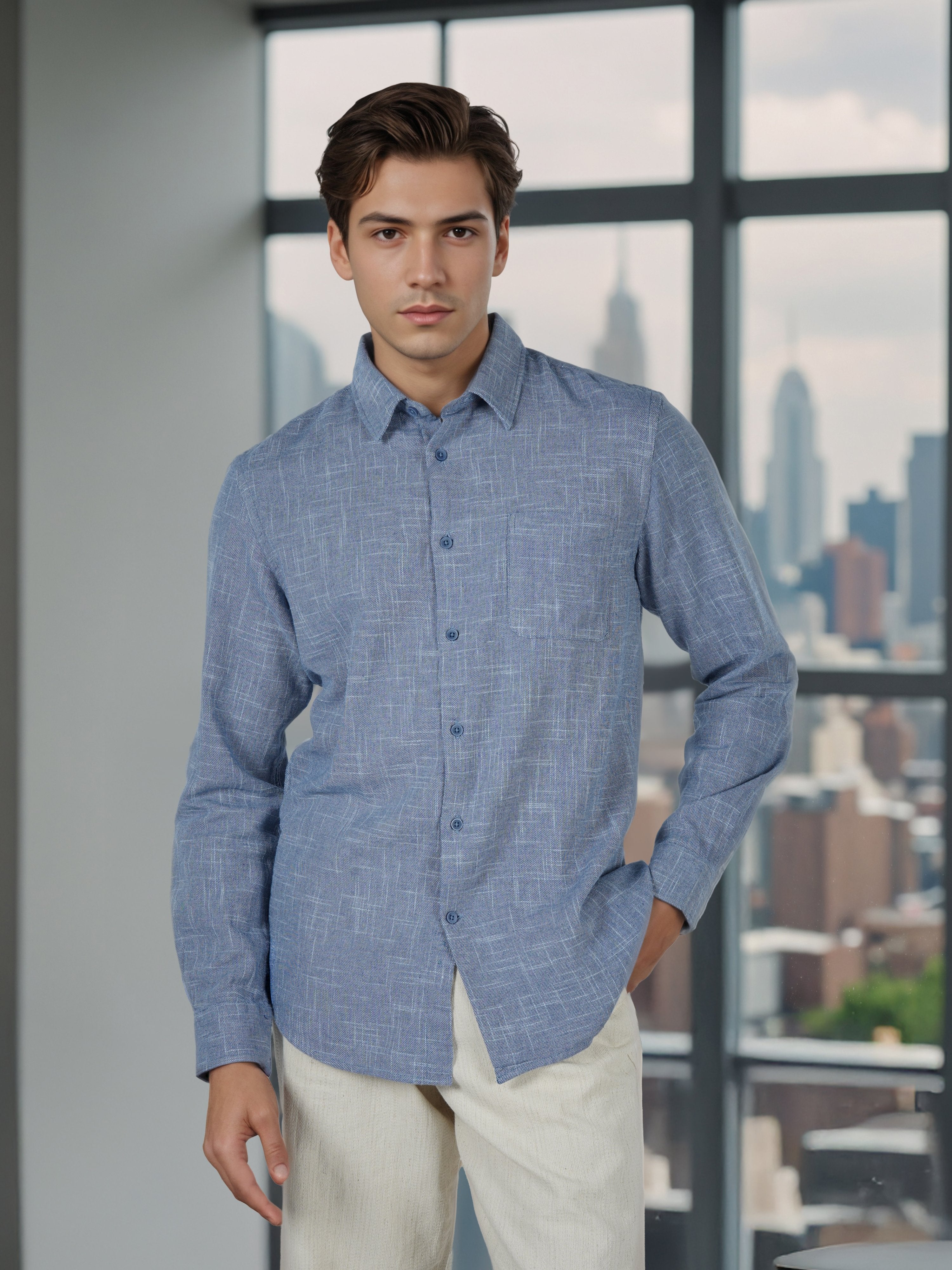 Celio* Men Blue Solid Regular Fit Cotton Shirts