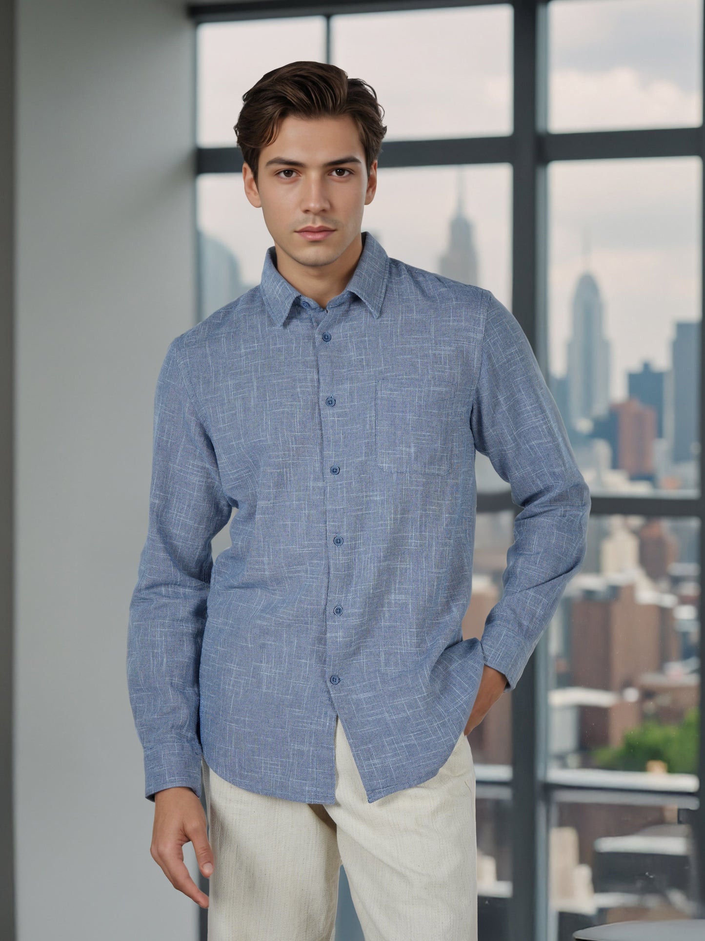 Celio* Men Blue Solid Regular Fit Cotton Shirts