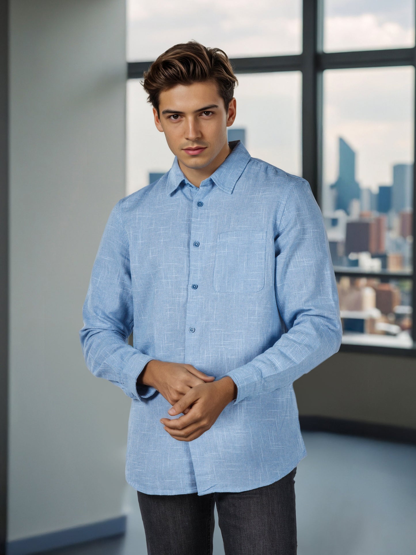 Celio* Men Blue Solid Regular Fit Cotton Shirts