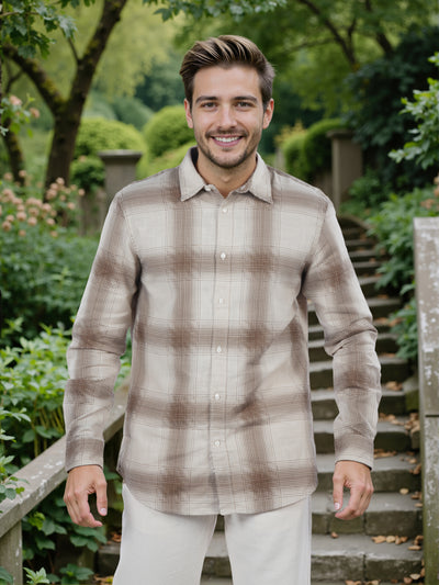 Celio* Men Brown Checked Regular Fit Cotton Shirt