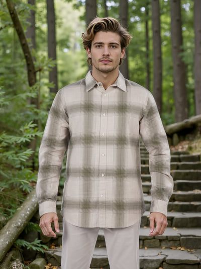 Celio* Men Olive Checked Regular Fit Cotton Shirt