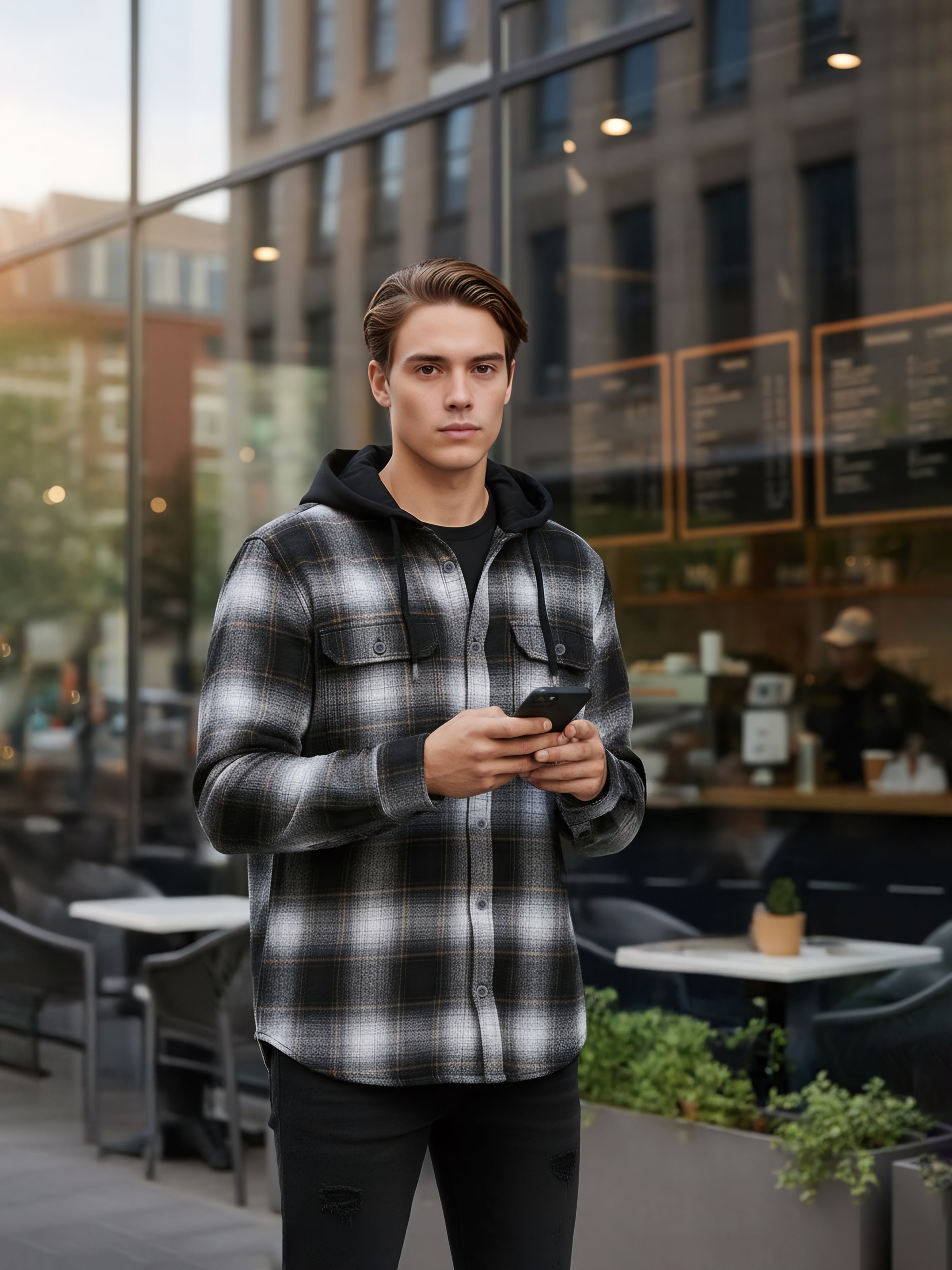 Celio Men Grey Checked Regular Fit Cotton Shirts