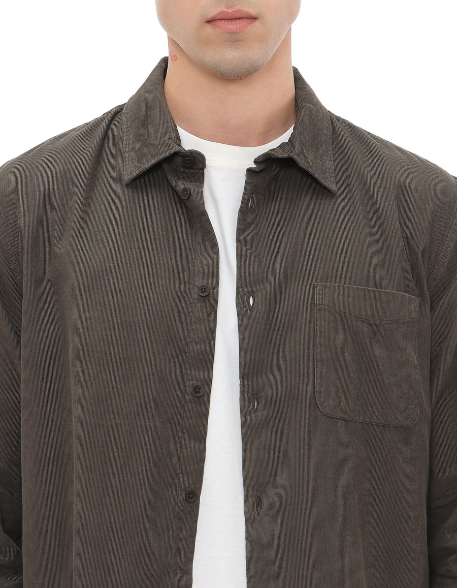 Regular Fit 100% Cotton Corduroy Shirts - Grey
