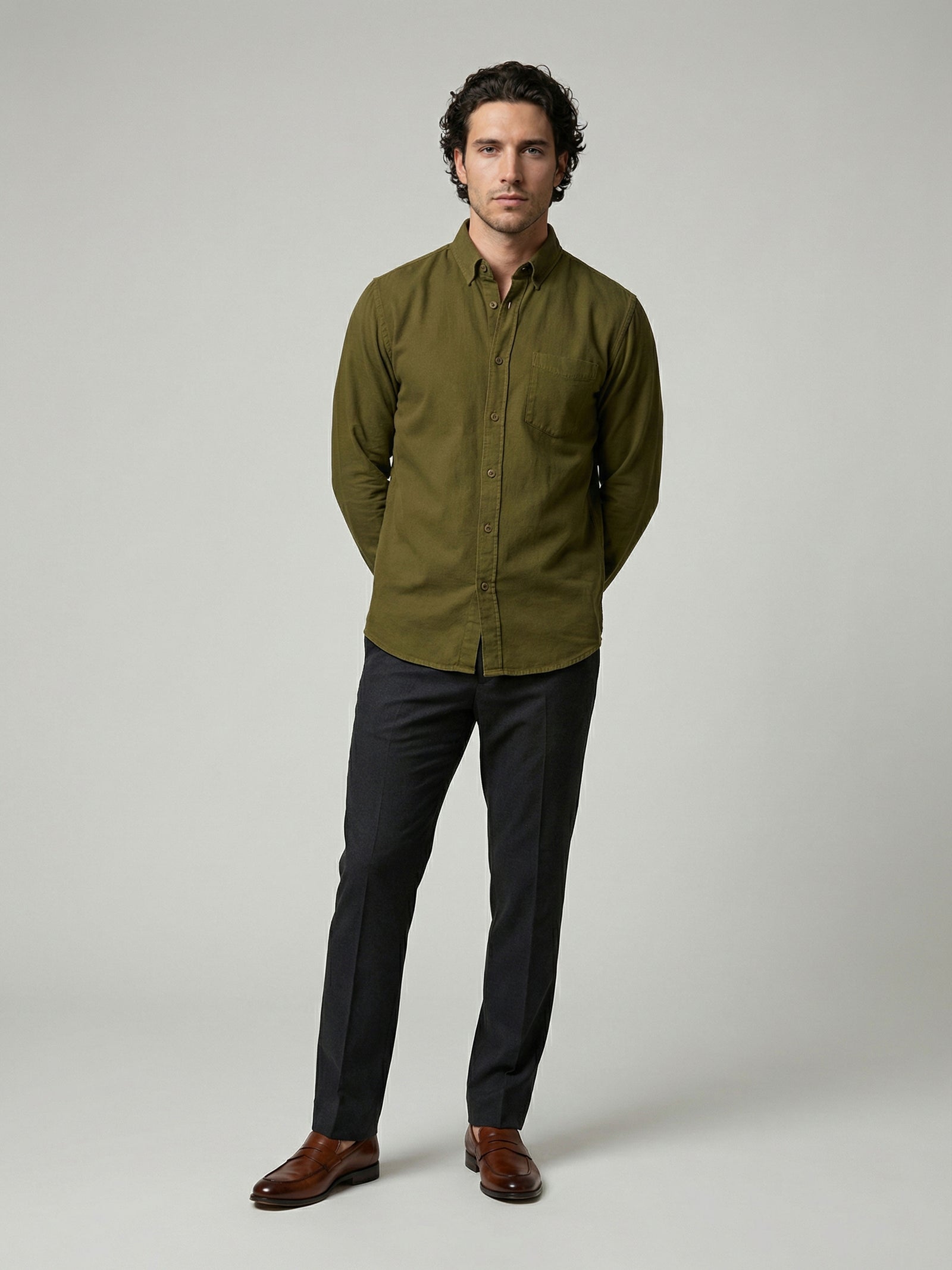 Celio Men Olive Solid Regular Fit Cotton Shirts