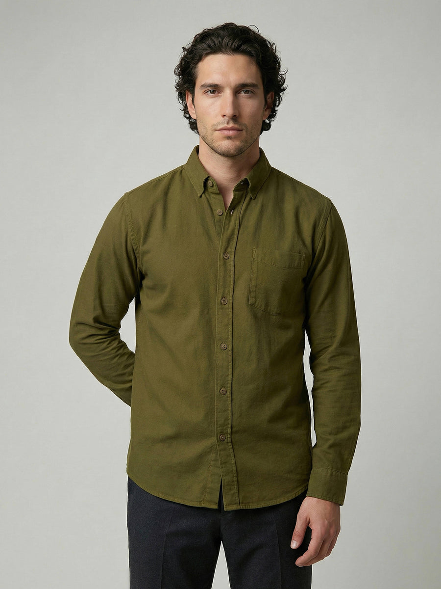Celio Men Olive Solid Regular Fit Cotton Shirts