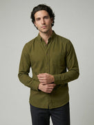 Celio Men Olive Solid Regular Fit Cotton Shirts