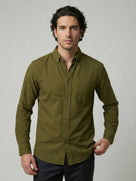 Celio Men Olive Solid Regular Fit Cotton Shirts