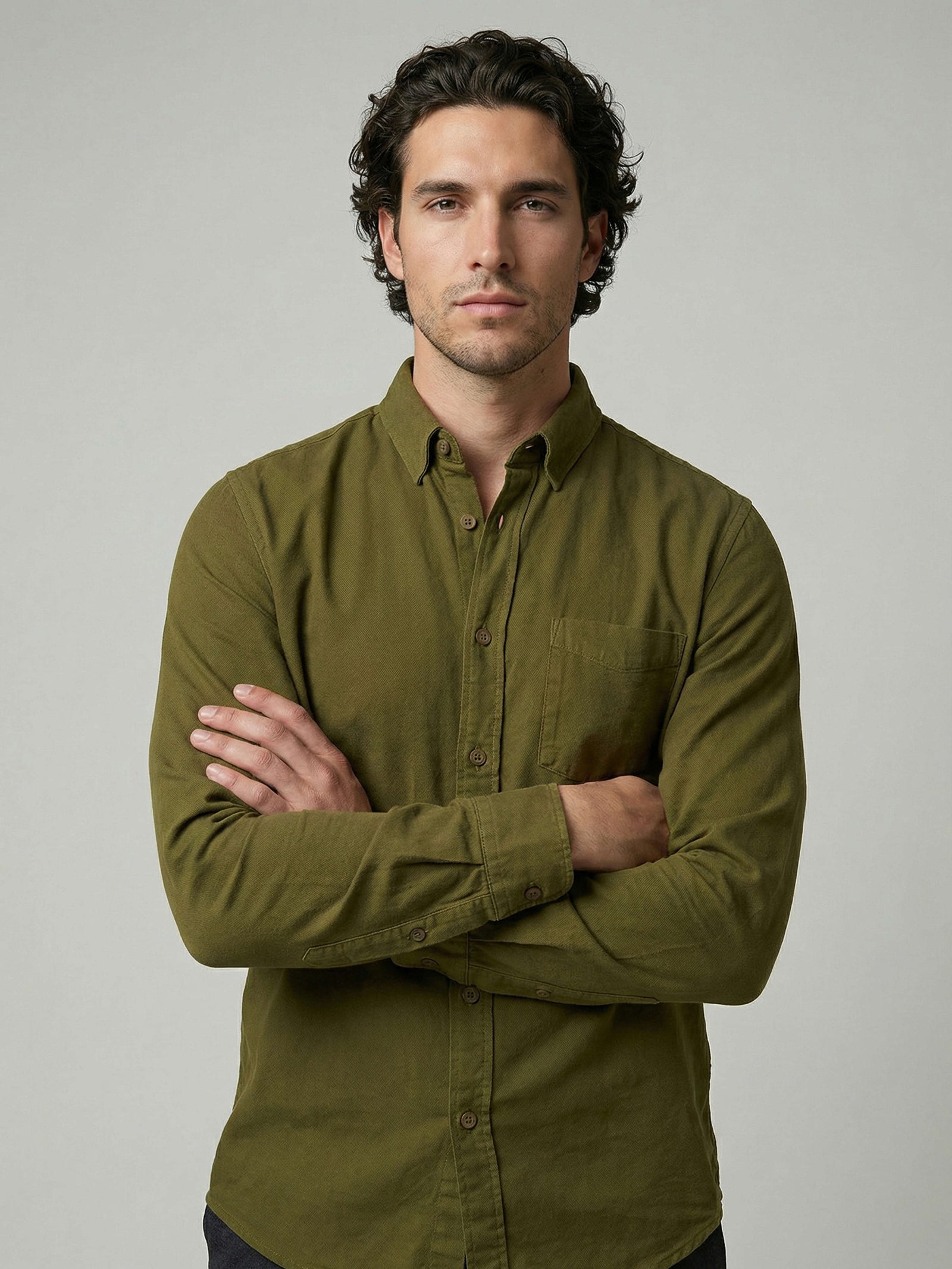 Celio Men Olive Solid Regular Fit Cotton Shirts