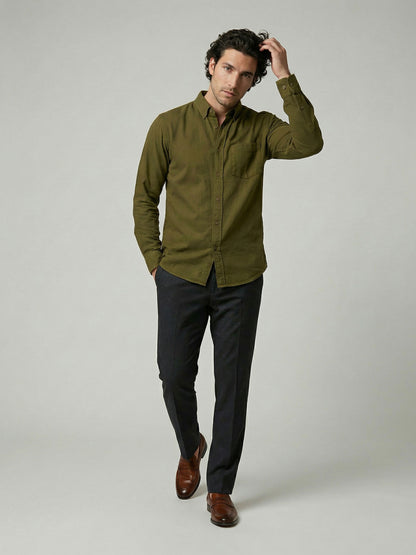 Celio Men Olive Solid Regular Fit Cotton Shirts