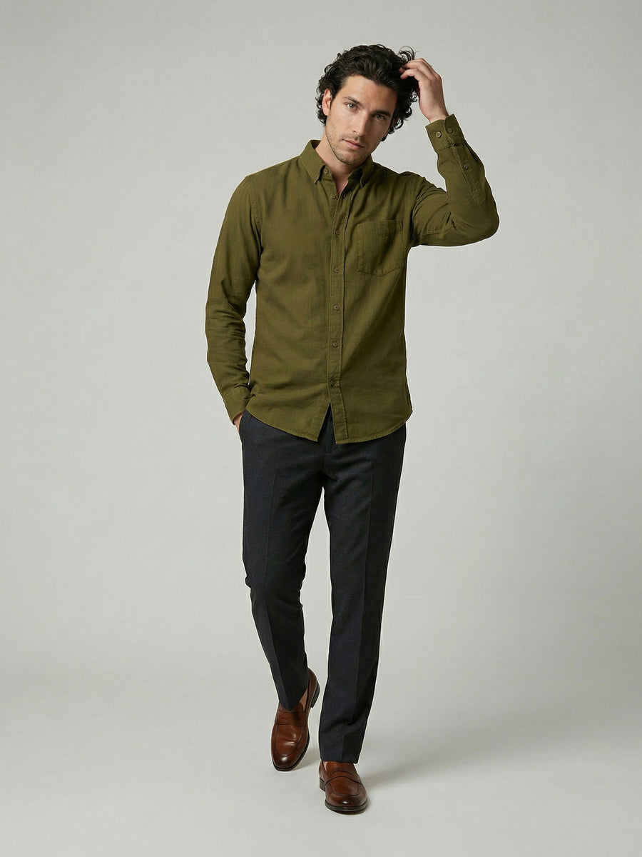 Celio Men Olive Solid Regular Fit Cotton Shirts