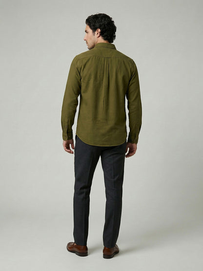 Celio Men Olive Solid Regular Fit Cotton Shirts