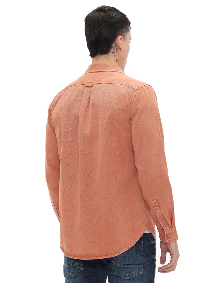 Regular Fit 100% Cotton Solid Shirts - Orange