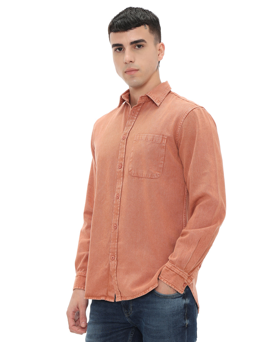 Regular Fit 100% Cotton Solid Shirts - Orange
